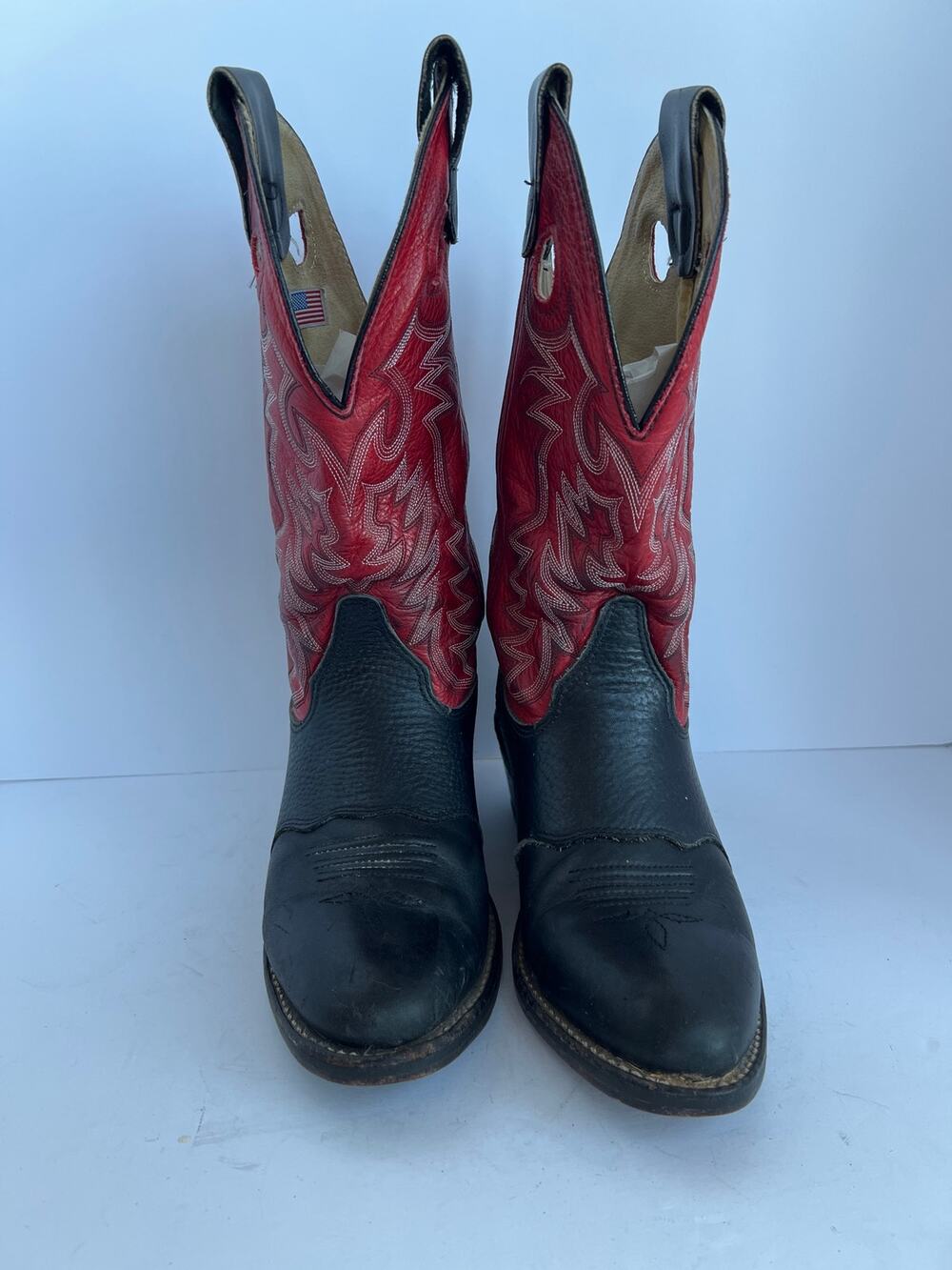 Double H Porthole 1571 Men Leather Buckaroo Cowboy Boots Red Black Size 7.5 D